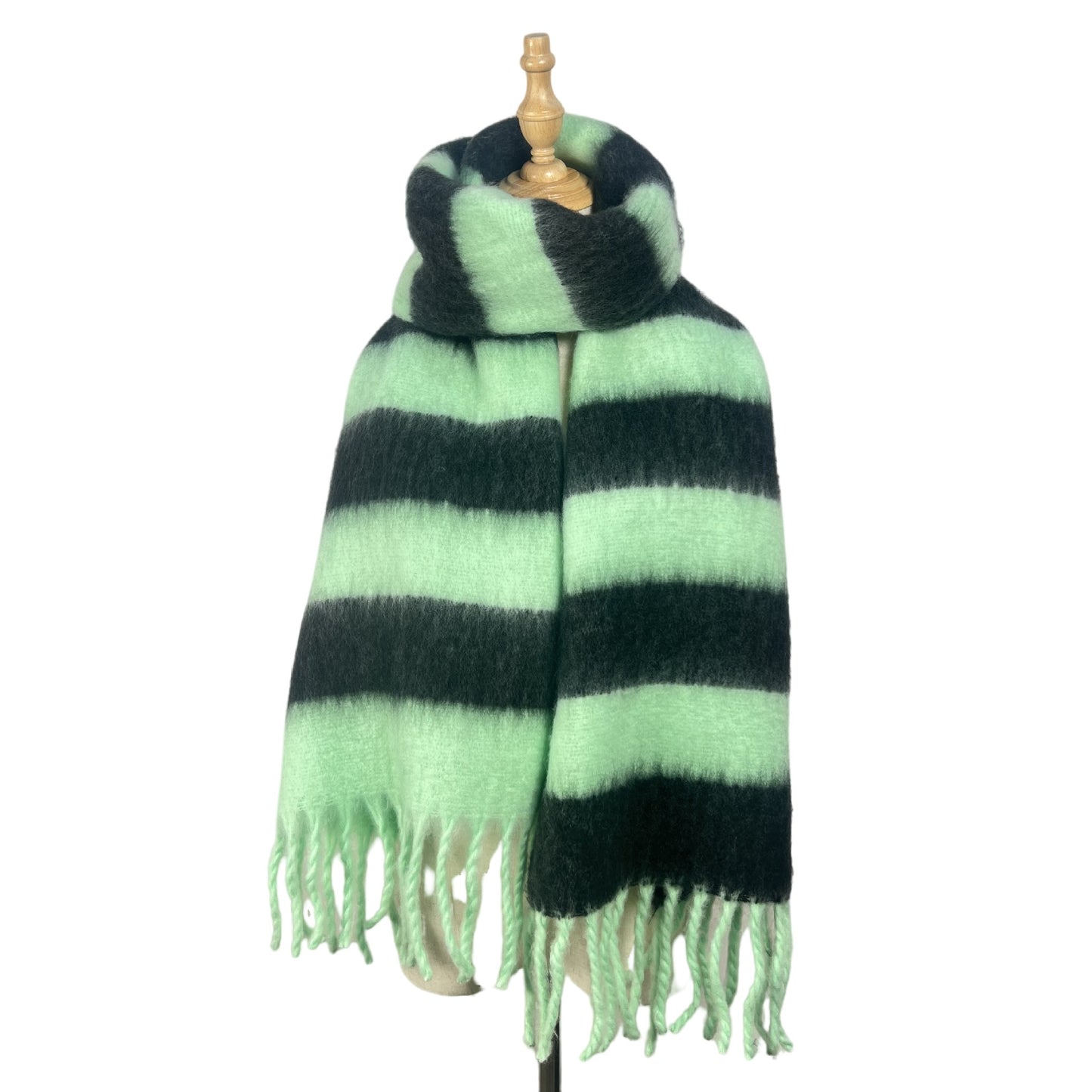 Striped Winter Thickened Warm Scarf Women Simple High End Fringe Bib Shawl One Size Multi3