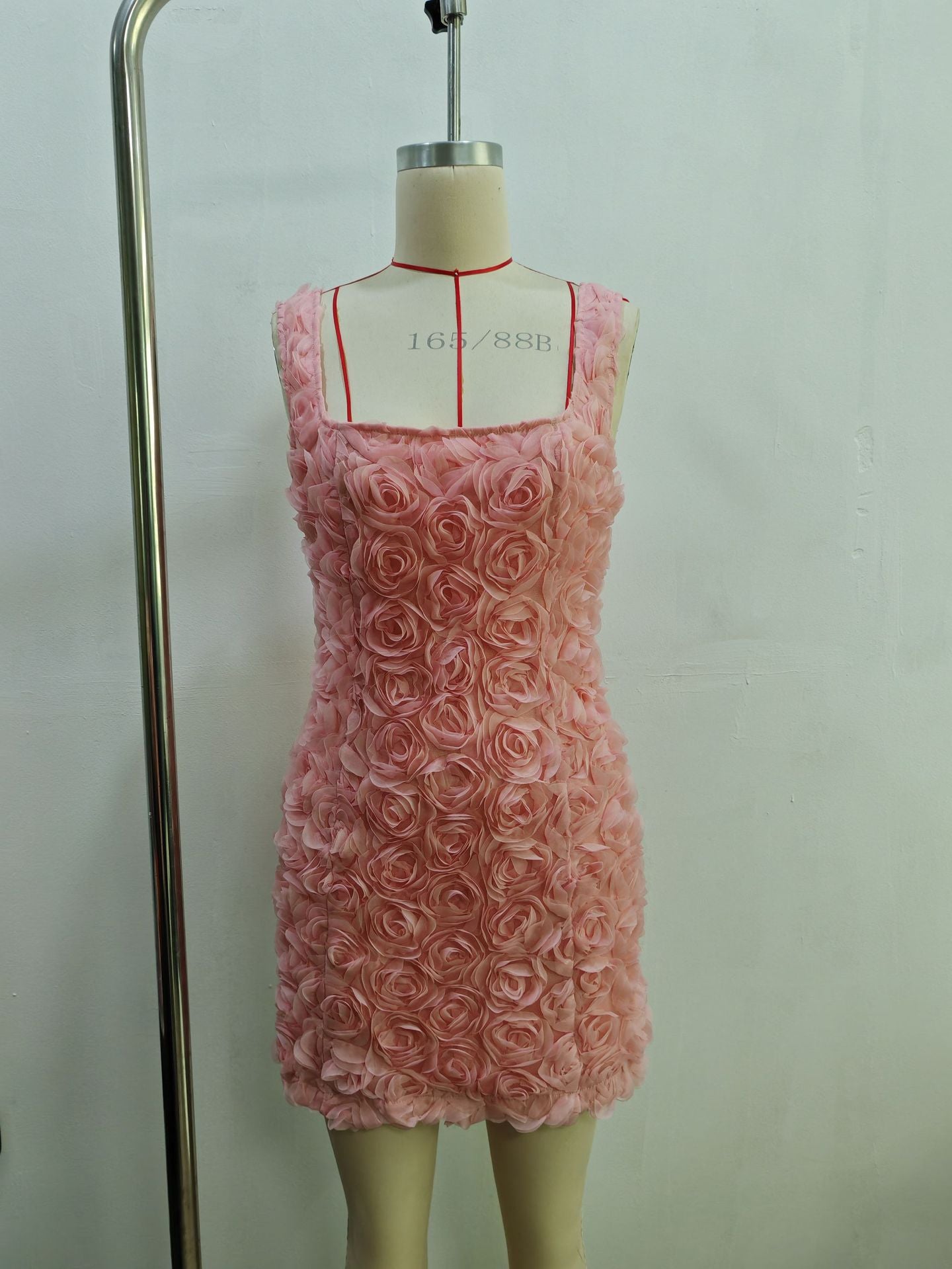 Sweet Cute Three Dimensional Floral Strap Dress Pink