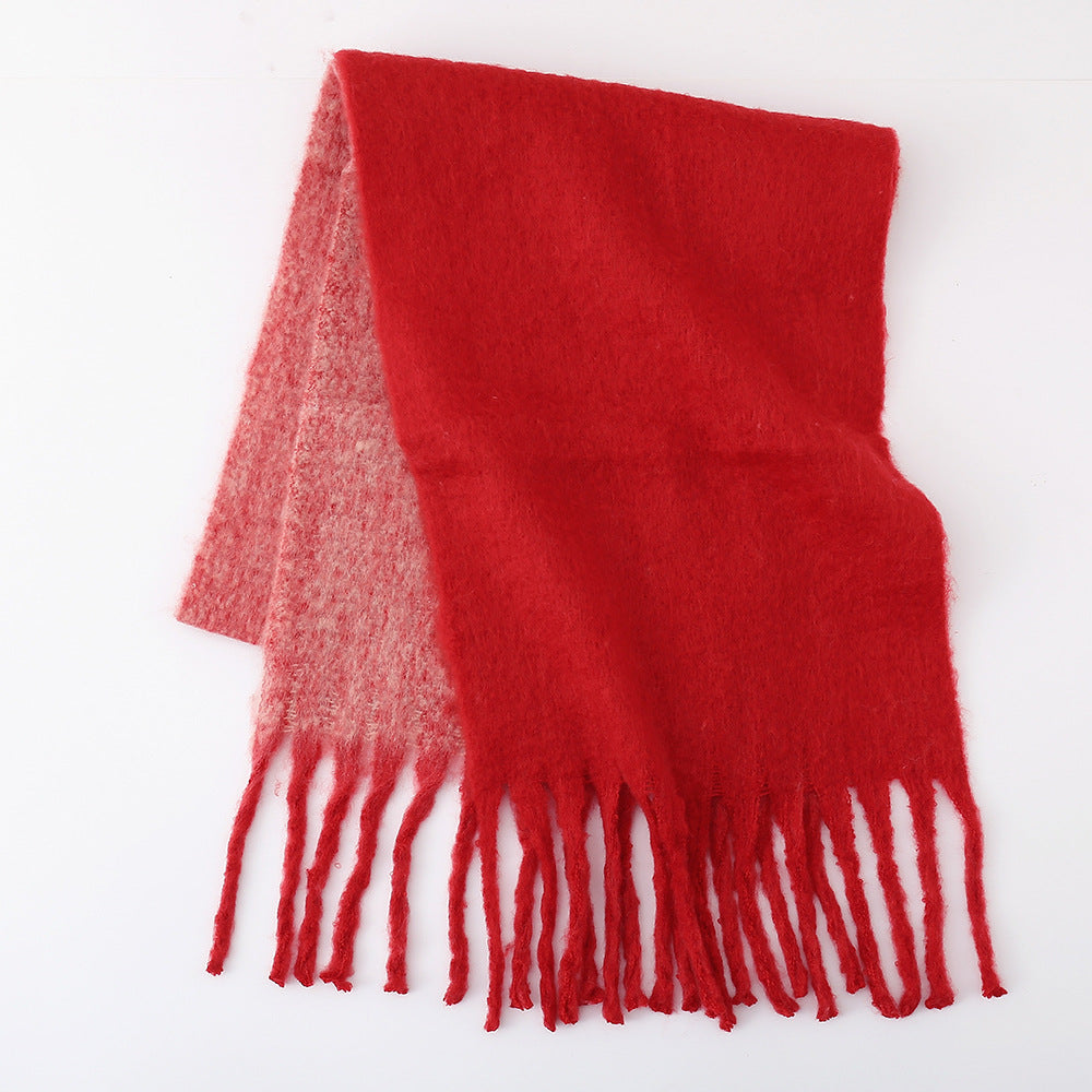 Scarf Women Winter Two Color Soft Glutinous Thickened Autumn Winter Thick Tassel Wild Couple Scarf One Size Burgundy