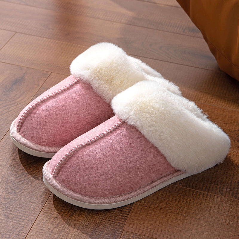 Fluffy Slippers Autumn Winter Warm Slugged Bottom Home Thickened Fleece Slippers Home Indoor Cotton Slippers Pink