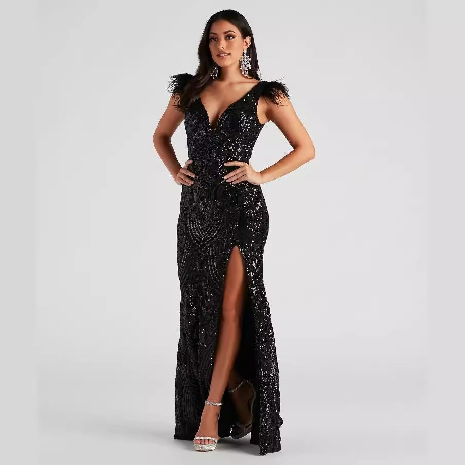 Summer Slim High Density Sequined Cocktail Evening Dress