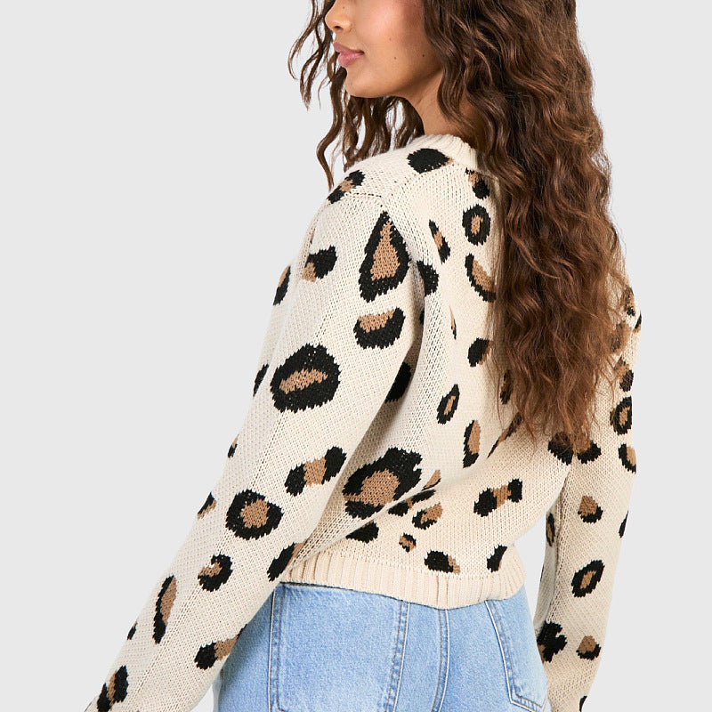 Knitwear Women Sexy Long Sleeve Leopard Print Bandage Women Sweater Cardigan Coat