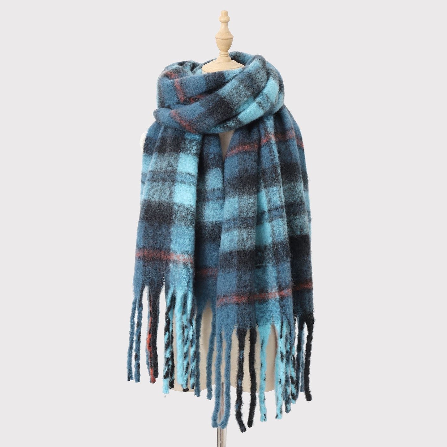 Winter Warm Mohair Plaid Tassel Scarf Women Designer Model High Grade Soft Atmosphere Scarf One Size Multi1