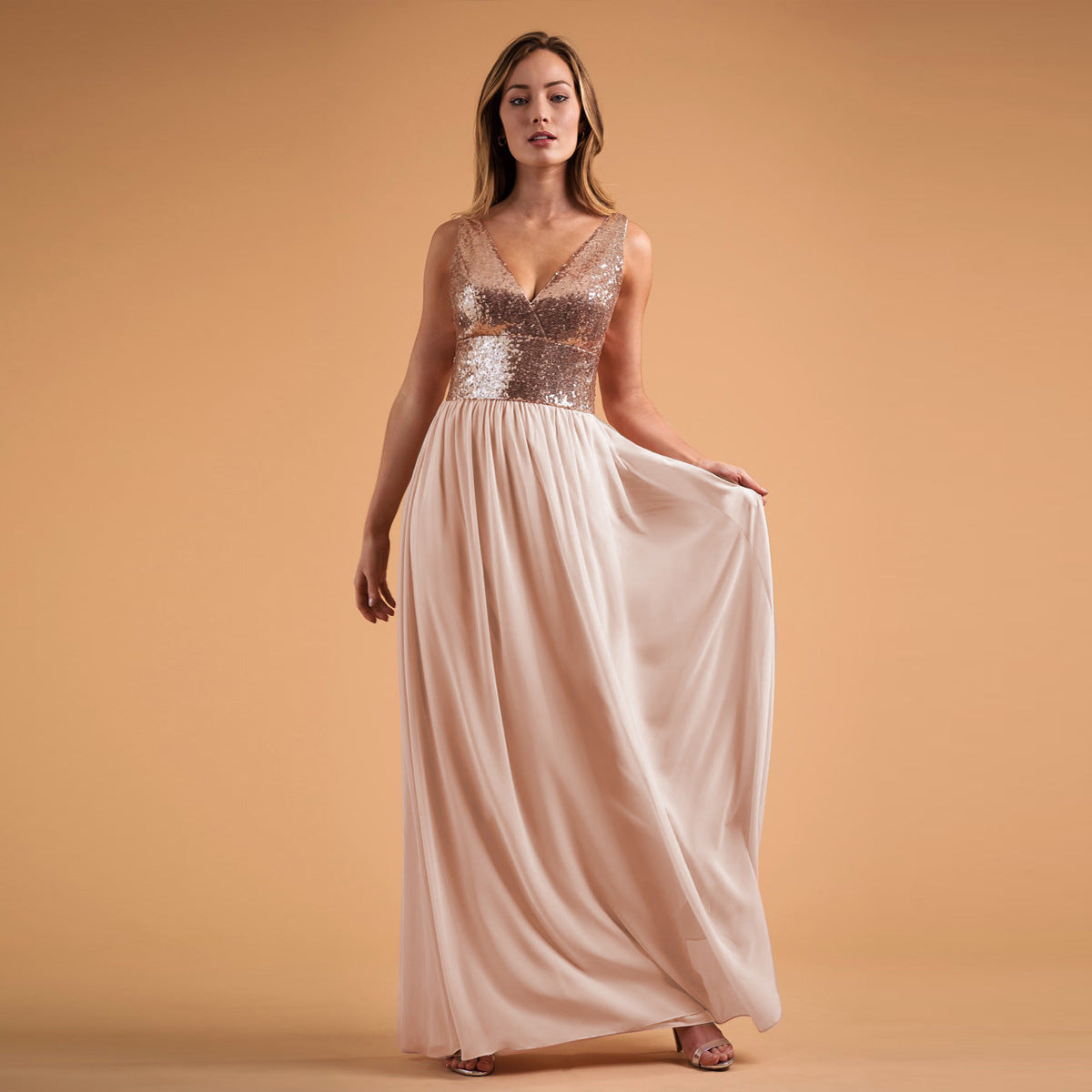 Sexy Dress Women Sleeveless V neck Wedding Bridesmaid Dress