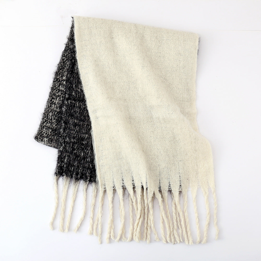 Scarf Women Winter Two Color Soft Glutinous Thickened Autumn Winter Thick Tassel Wild Couple Scarf One Size Black Beige