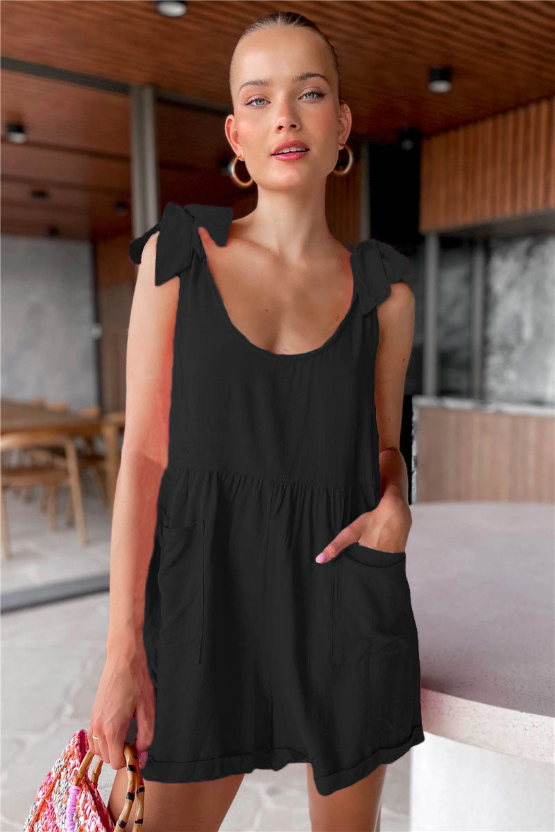 Summer Women Clothing Solid Color Sleeveless Casual Women Jumpsuit Black