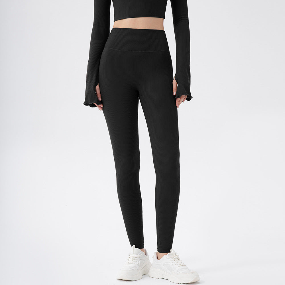 Yoga Pants Nude Feel High Waist Hip Lift No Embarrassment Line Stripes Skinny Slimming Sports Running Fitness Pants Women Black