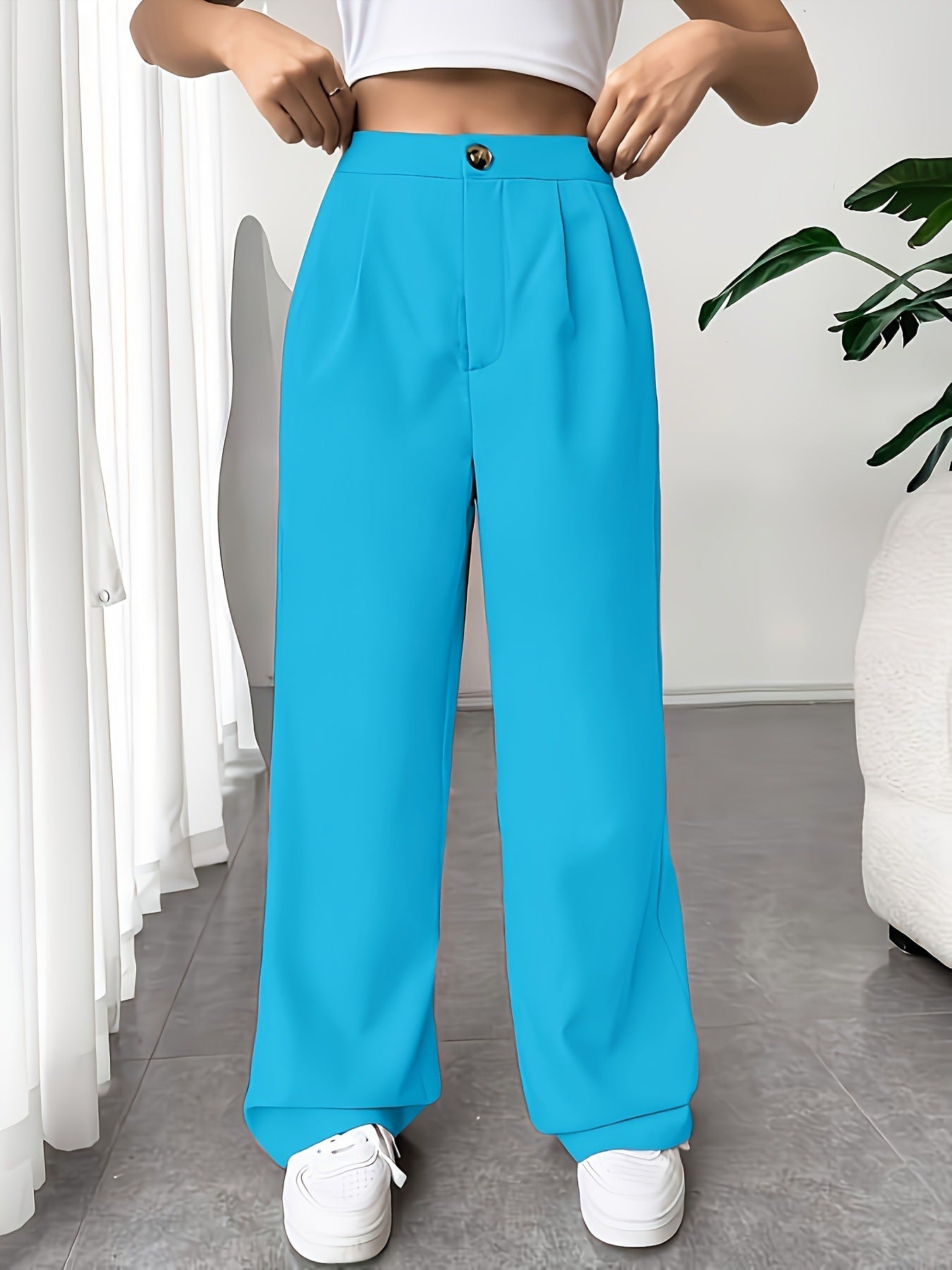 Autumn Winter tailored trousers Women High Waist Drooping Loose Straight Slimming Casual Mop Pants skyblue