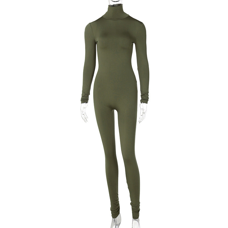 Women Clothing Autumn Winter Solid Color Tight Sports Fitness Female Winter Jumpsuit Army Green