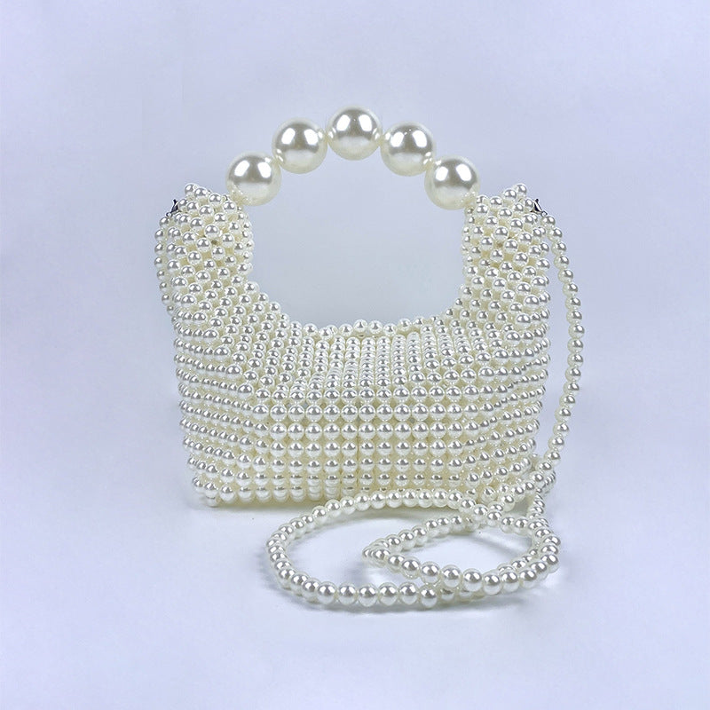 Popular Hand Woven Large Pearl Tote Shoulder Bag Socialite High Grade Dinner Bag