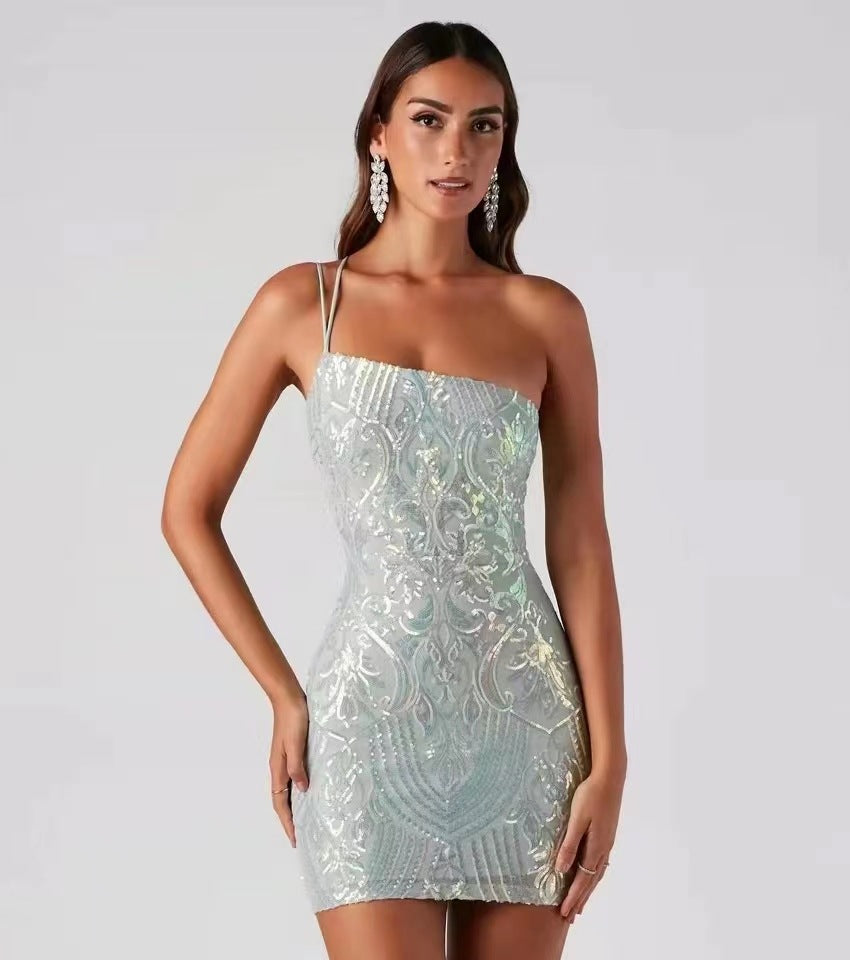 Summer Suspender Sequin Sexy Sheath Slim Fit Dress Green