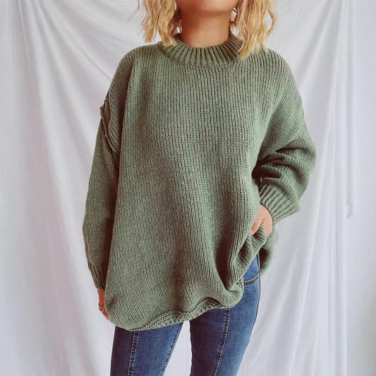 Women Autumn Winter Loose Pullover Sweater Long Sleeve round Neck ide out Wear Sweater for Women