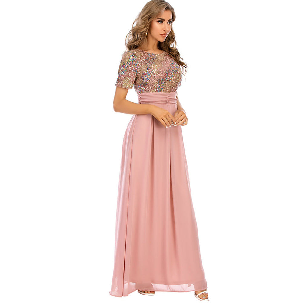 Popular Sexy Chiffon Stitching Sequ Dress Women Clothing Maxi Dress