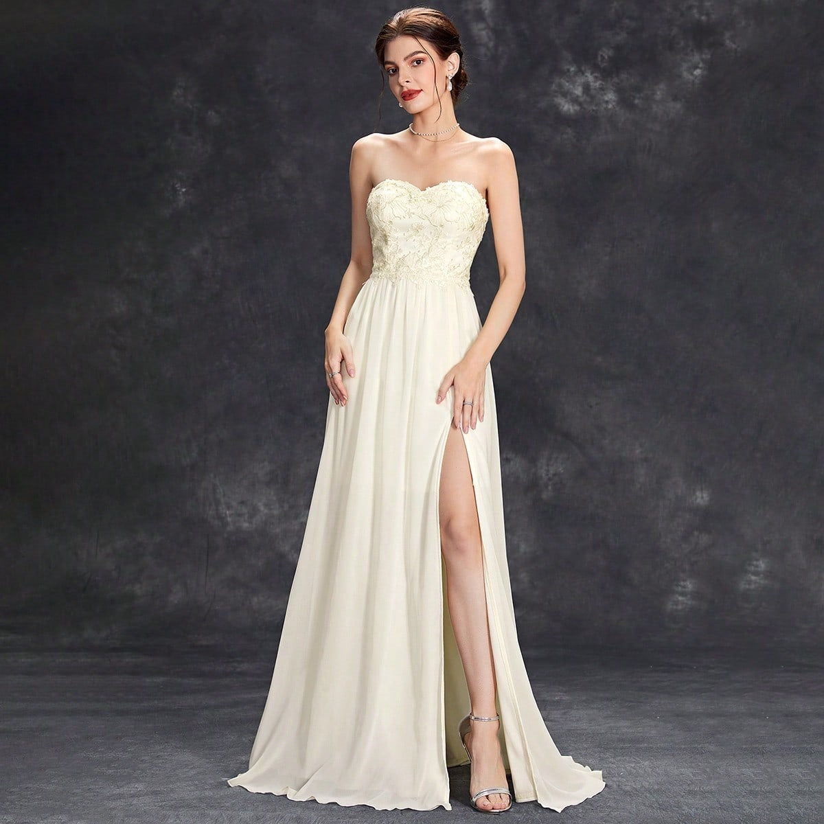 Graceful Tube Top Evening Dress Cocktail Ball Slit Dress Annual Meeting Host Dress