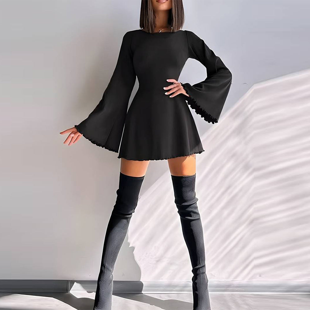 Big Bell Sleeve Dress Autumn Winter Sexy Backless Women