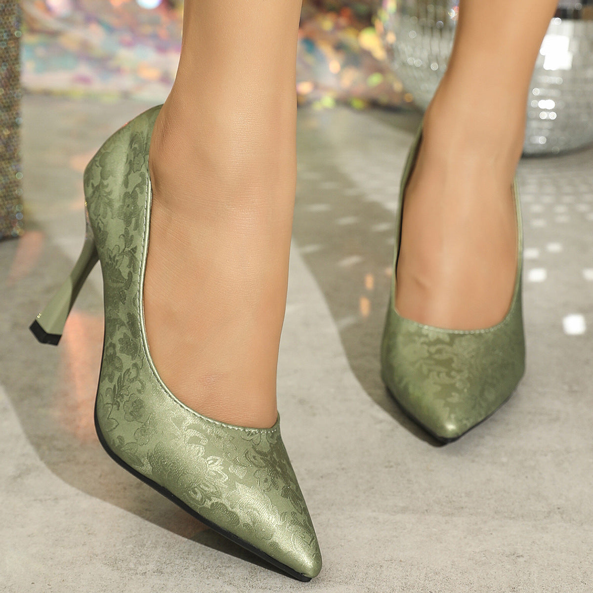 Cocktail Women Shoes Sexy Pedicure Slimming Stiletto Heel Low Cut Pointed Toe Shoes High Heels Light Green