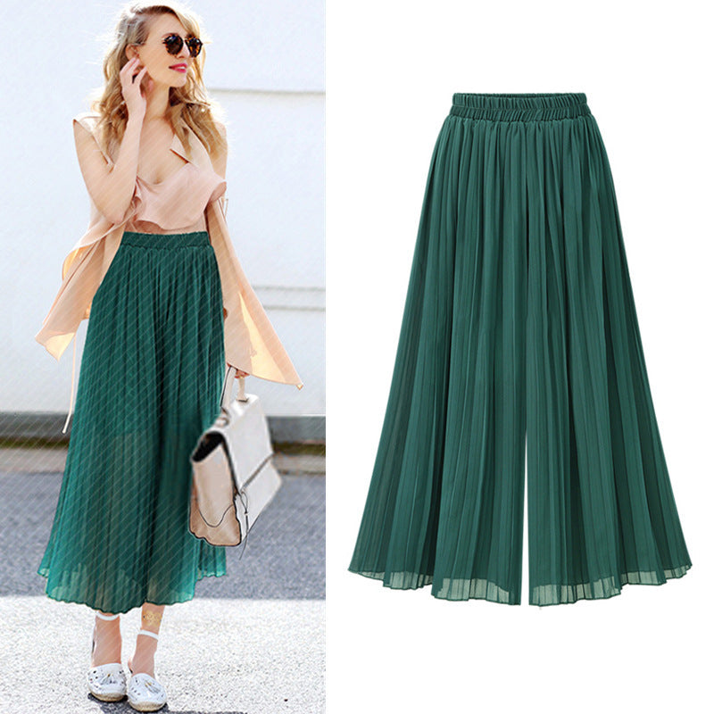 Summer Casual Solid Color Pleated Slightly Flared Wide Leg Pants for Women