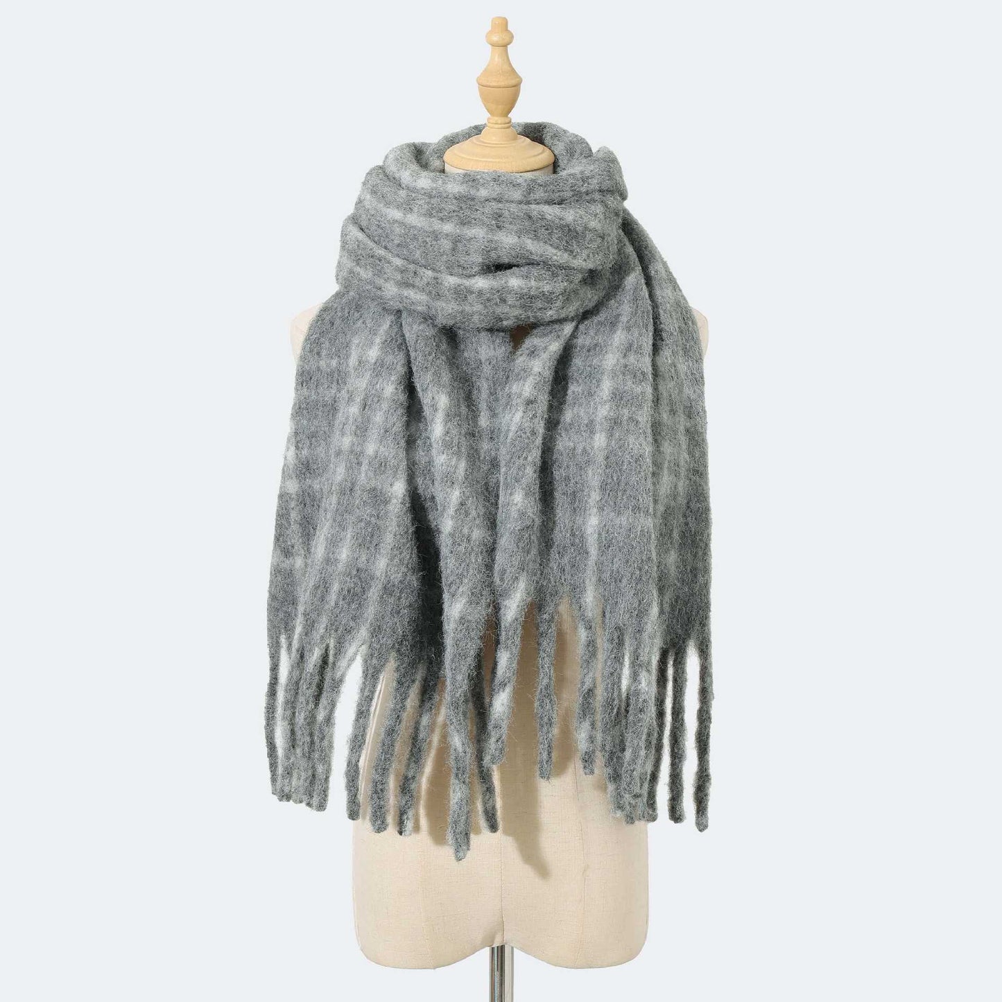 Wool Blended High Grade Scarf Ankela Red Cell Pattern Scarf Women Winter Atmosphere All Matching Scarf One Size Gray