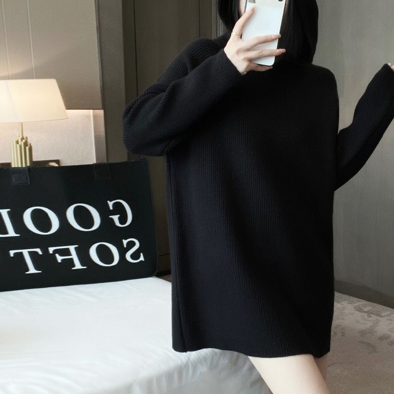 Hooded Sweater Women Coat Autumn Winter Loose Solid Color Casual Pullover Sweater Women One Size Black