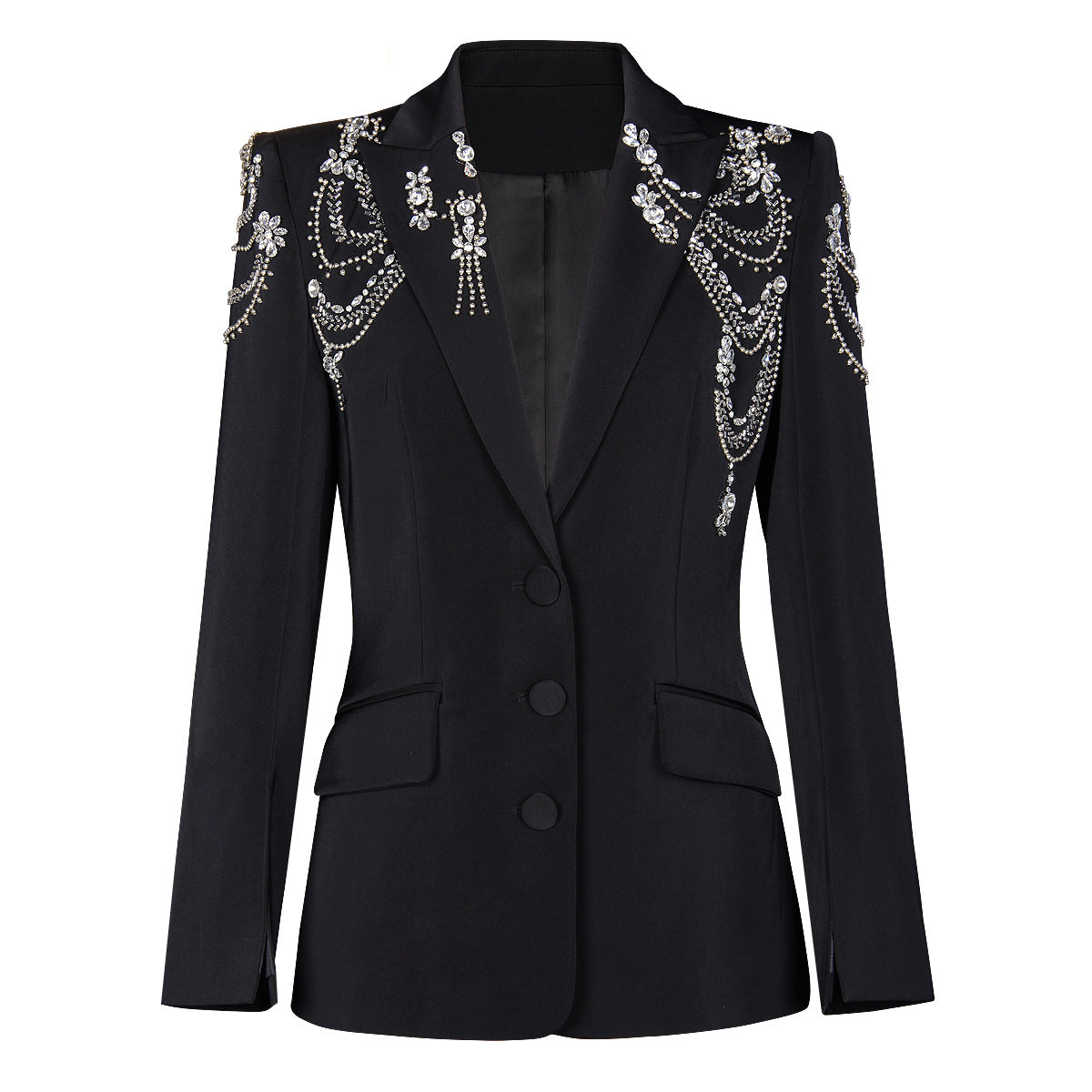 Autumn Winter Heavy Industry Beads Blazer Office Top Blazer for Women Black