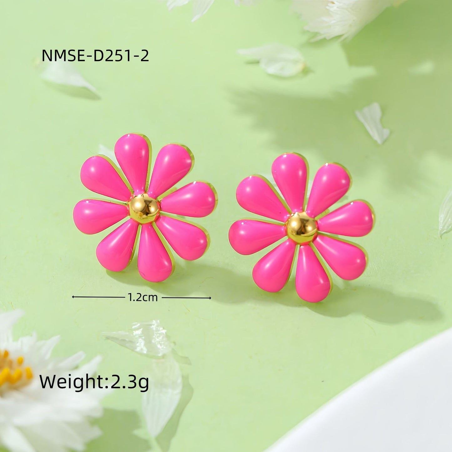 Summer Fresh Little Daisy Drop Oil Titanium Steel Earrings Women Stainless Steel Studs One Size NMSE-D251-2 Pink Small Earrings