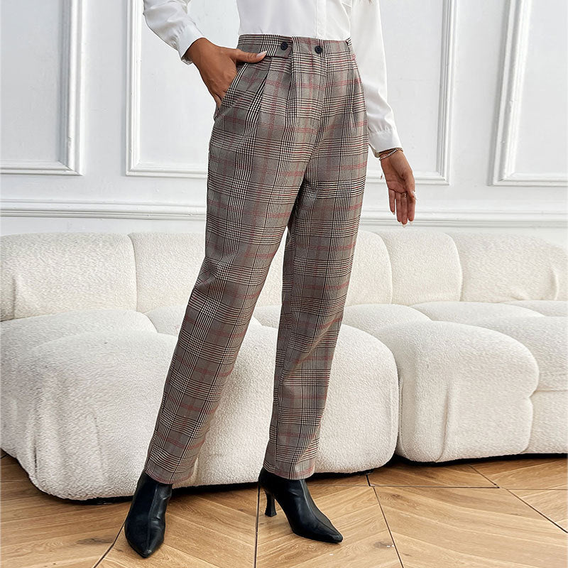 Spring Autumn Office Houndstooth Feet Ladies Work Pant