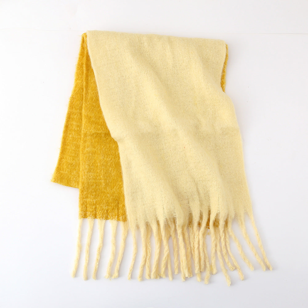 Scarf Women Winter Two Color Soft Glutinous Thickened Autumn Winter Thick Tassel Wild Couple Scarf One Size Yellow