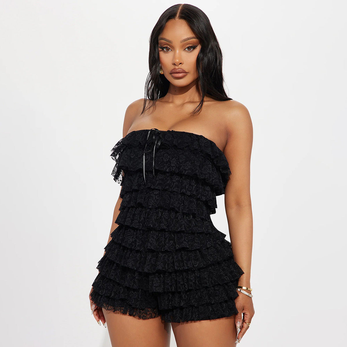 Women Clothing Summer Sexy Slim Tube Top Woolen Jumpsuit Women Black