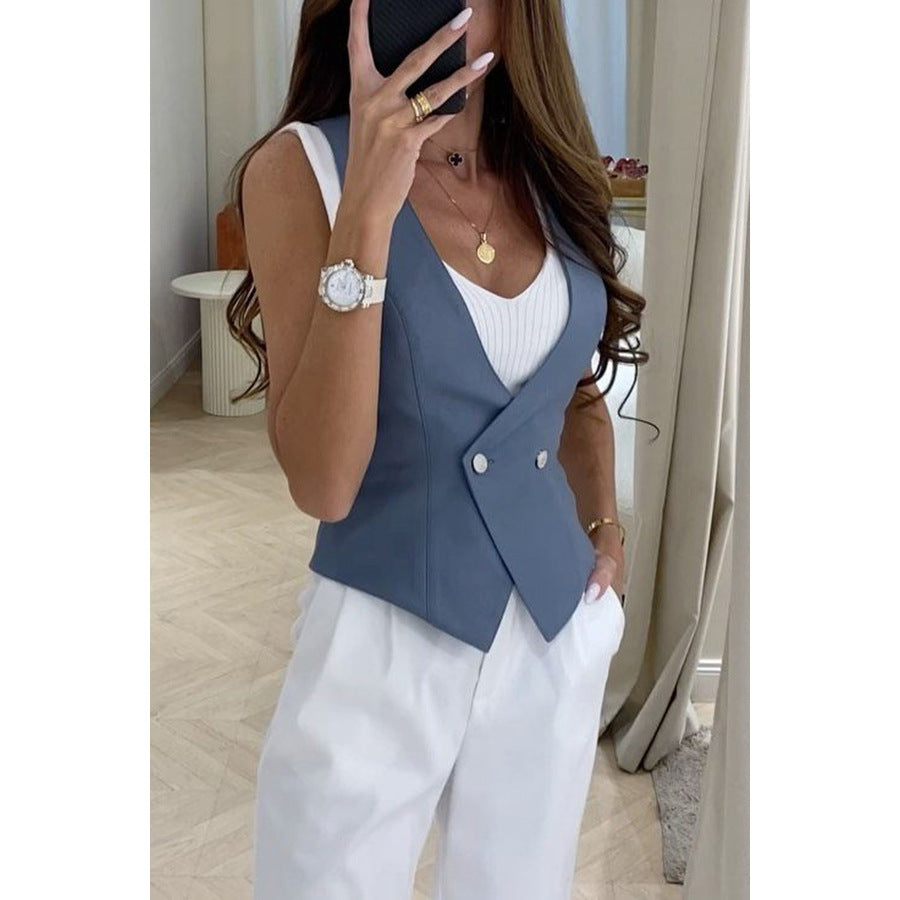 Summer Summer Casual Multi Color Leather Waistcoat Slim Women Top Sea Blue