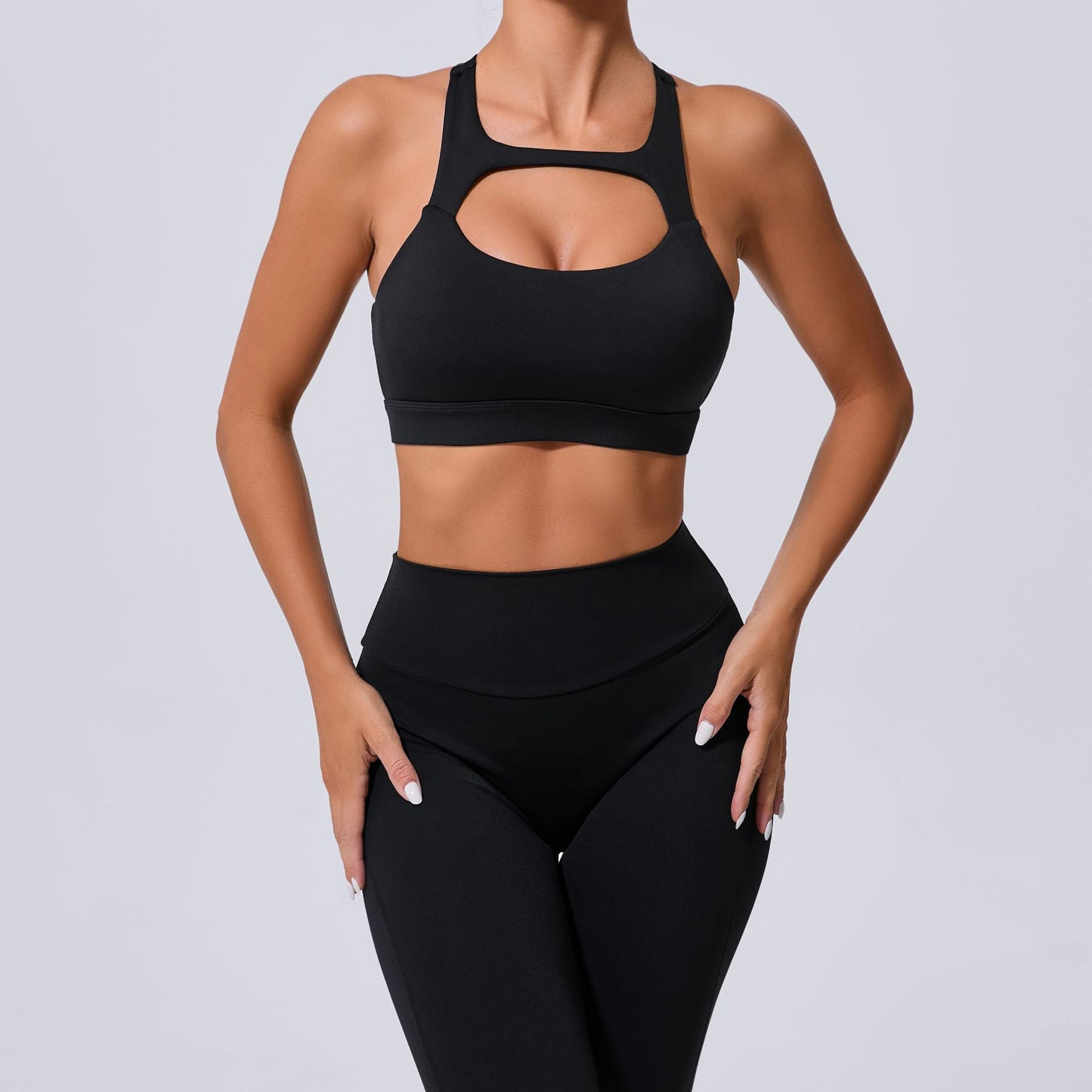 Hollow Out Cutout Beauty Back Tight Yoga Vest Sports Underwear Shockproof Top Pilates Running Outdoors Workout Clothes Black