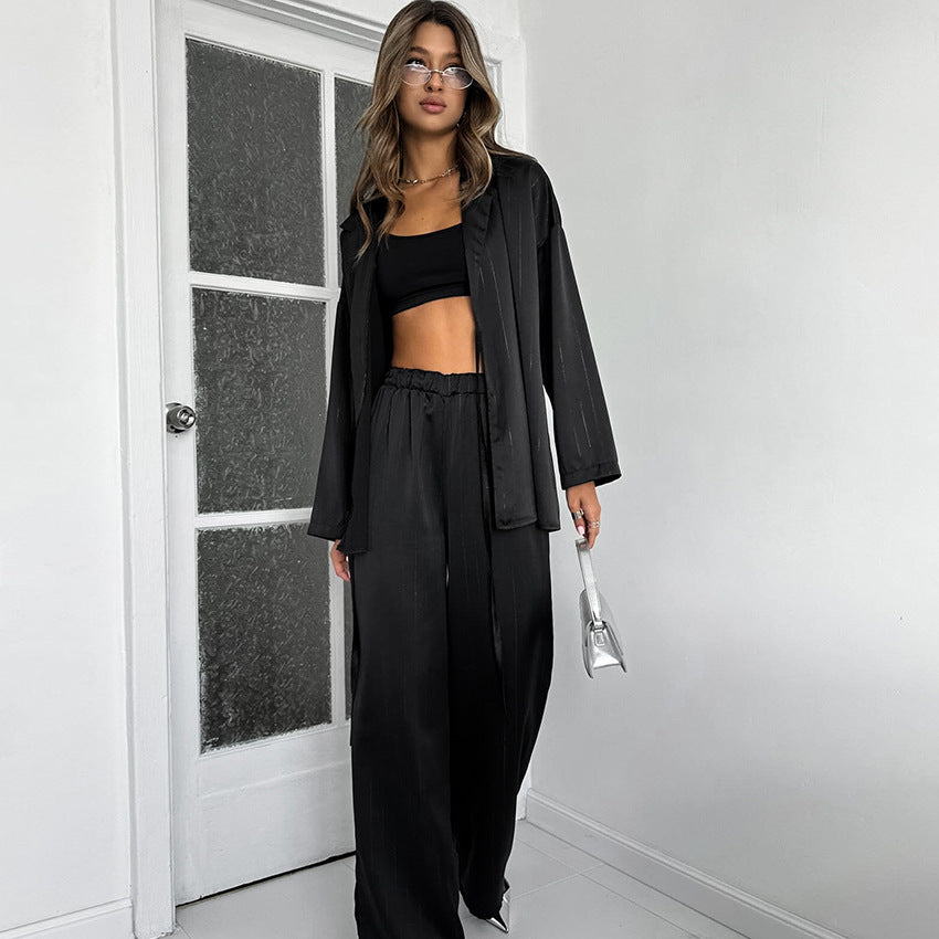 Long Sleeved Trousers Loose Comfortable Homewear Women Casual Pajamas Can Be Worn outside Black