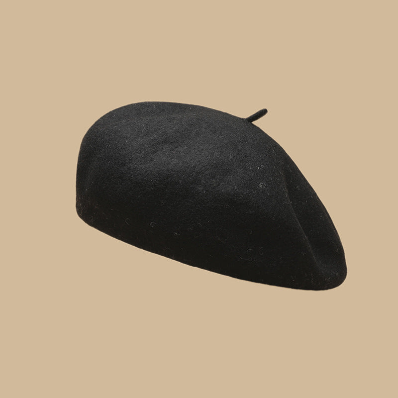 Autumn Winter Wool Beret Women British Retro Warm Painter Hat Face Looking Small Girl Cap One Size Black