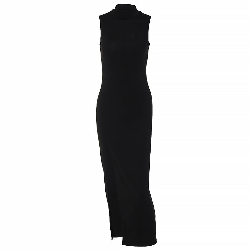 Round Neck Sleeveless Slim Fit Slit Midi Dress Women