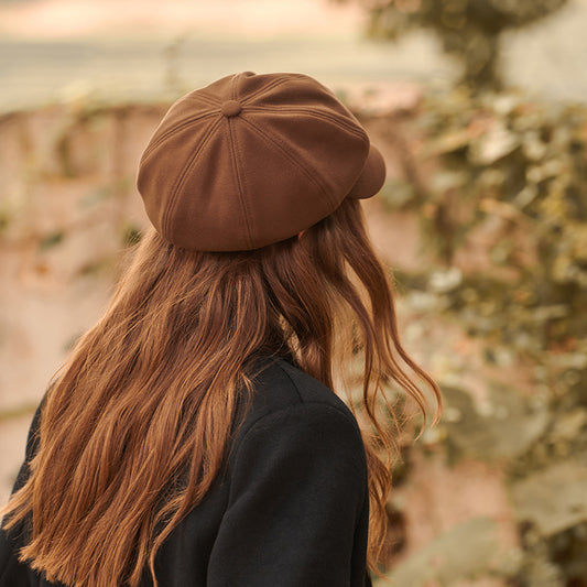 Beret Women Autumn Winter Warm Winter Hat Solid Color Octagonal Cap All Matching Peaked Cap