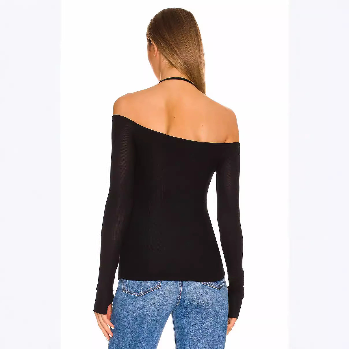 Autumn Long Sleeve Thumb Hole T shirt Sexy Halter off Shoulder Women Clothing Design Blouse