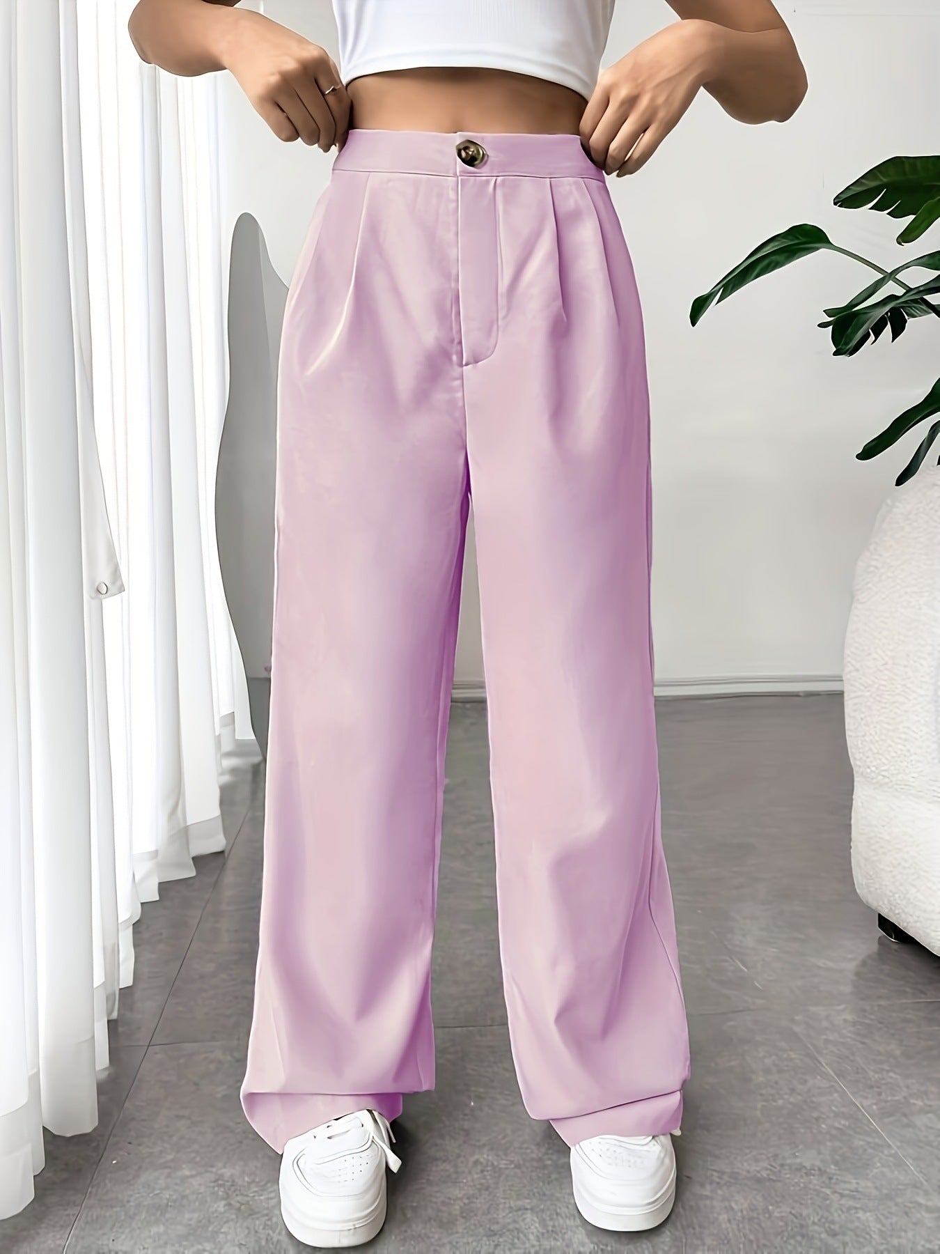 Autumn Winter tailored trousers Women High Waist Drooping Loose Straight Slimming Casual Mop Pants Lavender