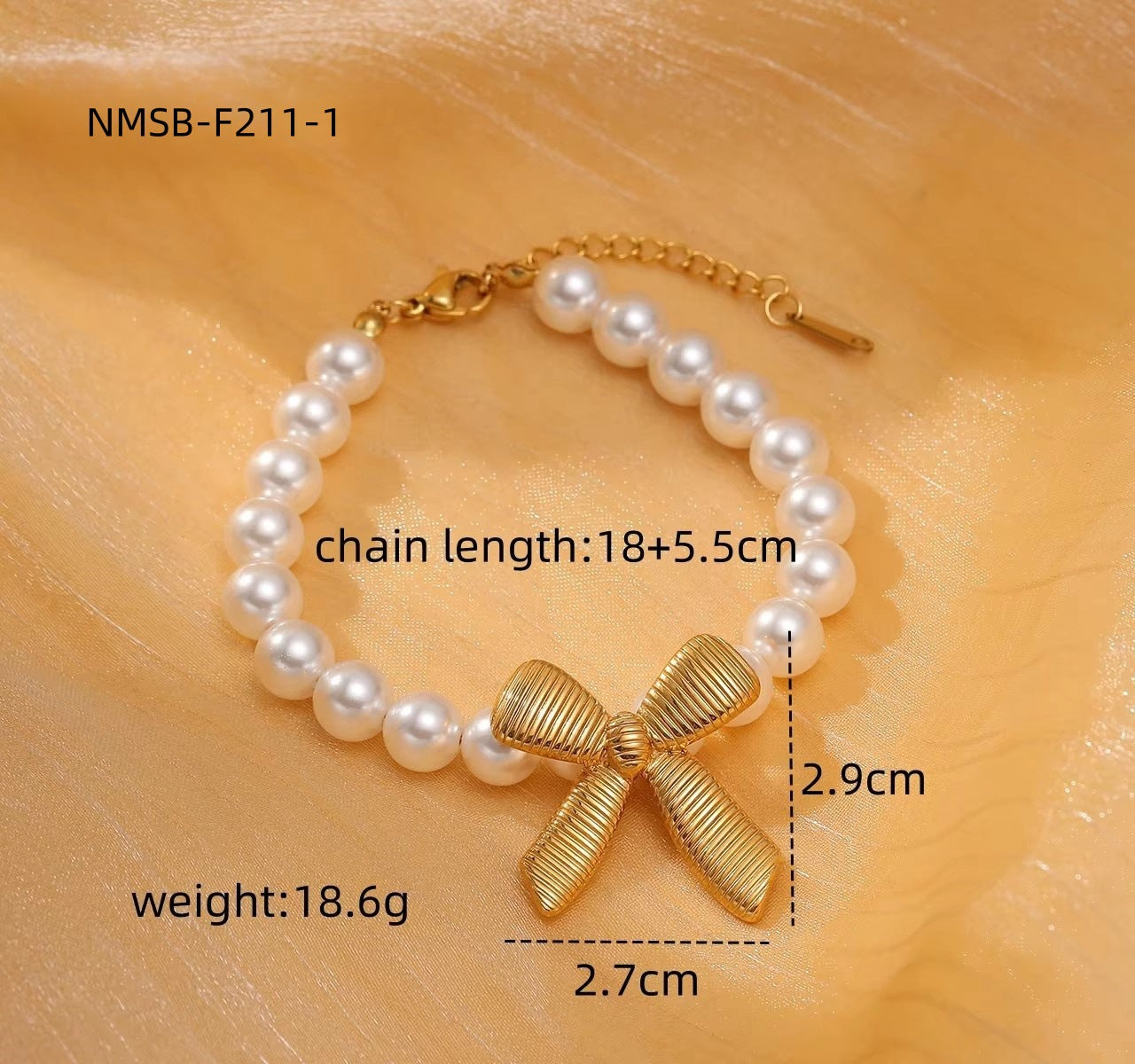 Elegant Titanium Steel Bow Pearl Bracelet Women Arrival 18K Vacuum Gold Plated Stainless Steel Bracelet One Size NMSB-F211-1