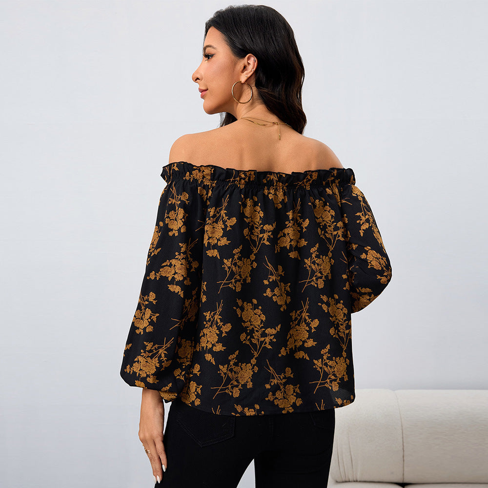 Women Clothing off Shoulder Women Shirt Autumn Winter Floral Elegant Long Sleeve Top