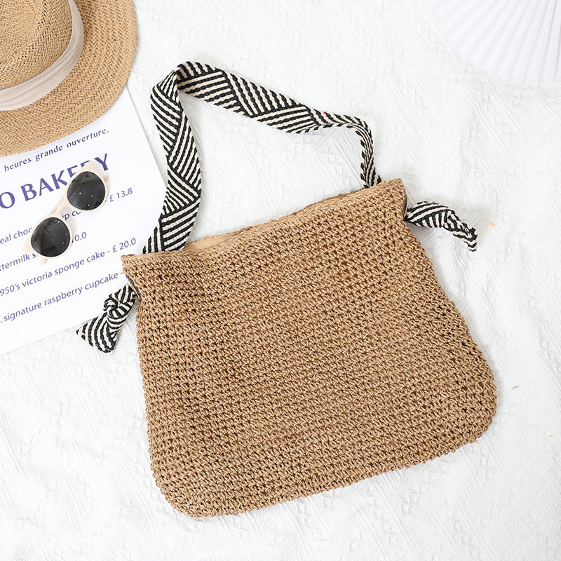 Navy Straw Bag Handmade Shoulder Woven Bag Women Bag Holiday Beach Bag