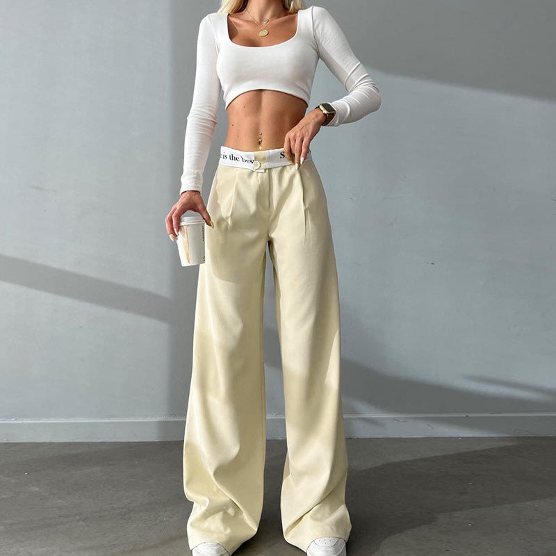 Casual All Match Office Solid Color Trousers High Waist Straight Printed Contrast Color Work Pant Women