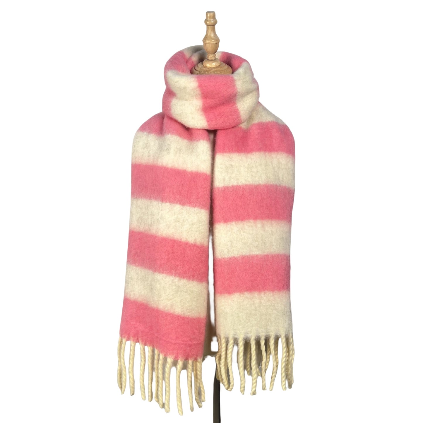 Striped Winter Thickened Warm Scarf Women Simple High End Fringe Bib Shawl One Size Multi6