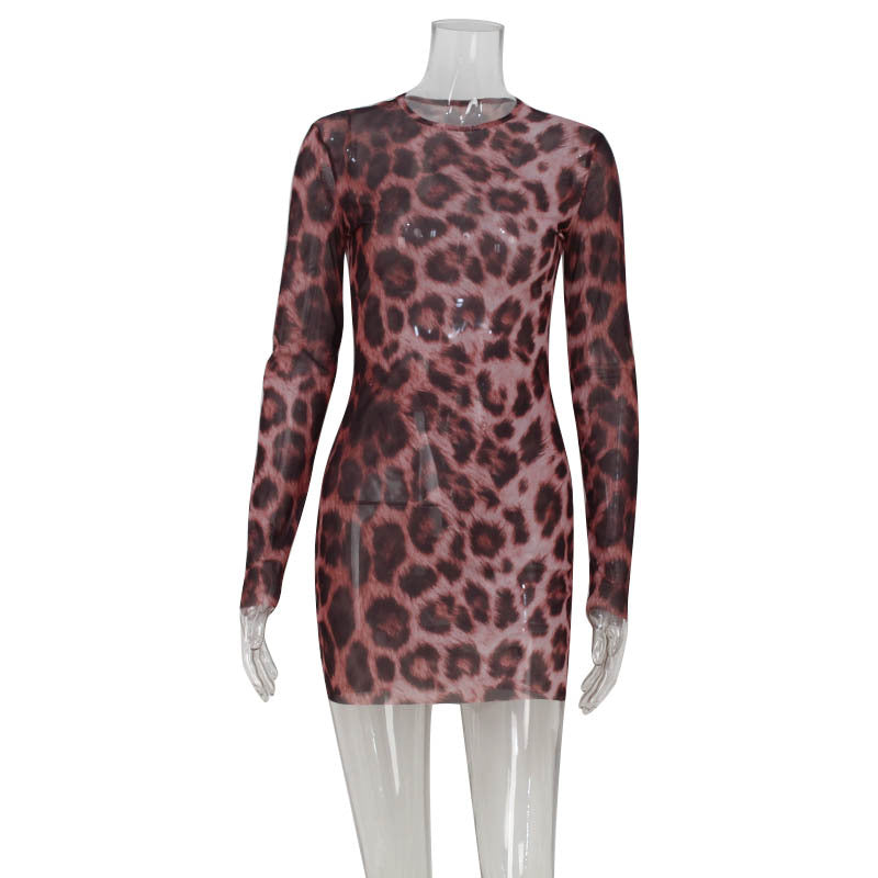 Women Sexy Long Sleeved Leopard Print Nightclub Sexy Slim Fit Figure Flattering Hip for Women Leopard