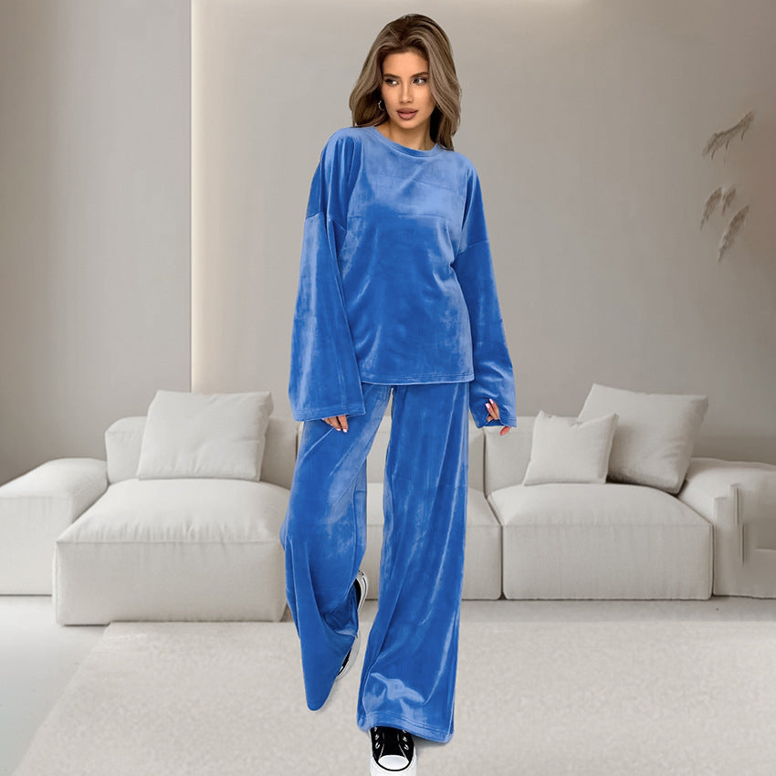 Autumn Velvet Purple Long Sleeve Trousers Ladies Homewear Warm Comfortable Pajamas Sets