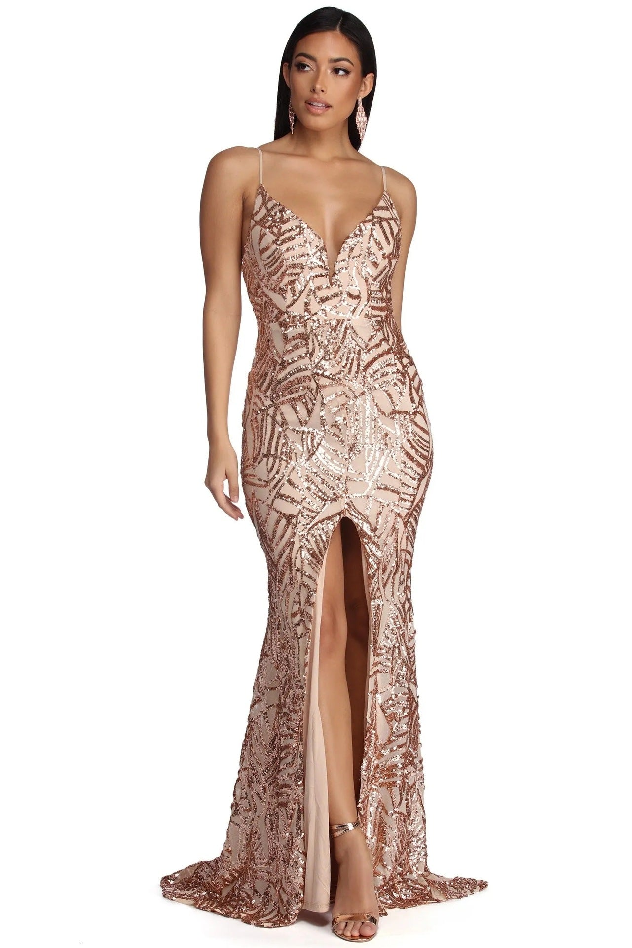 Sequ Dress Summer Geometric Abstract Sequin Sling Evening Dress Apricot