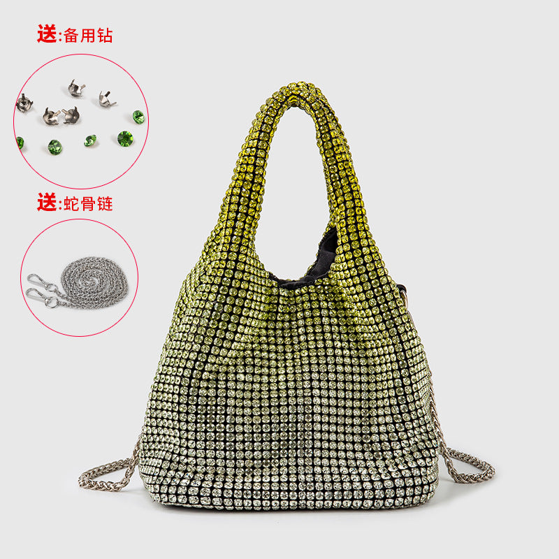 Full Diamond Bag Women Diamond Bucket Bag Rhinestone Chain Portable Messenger Bag One Size Gradient yellow