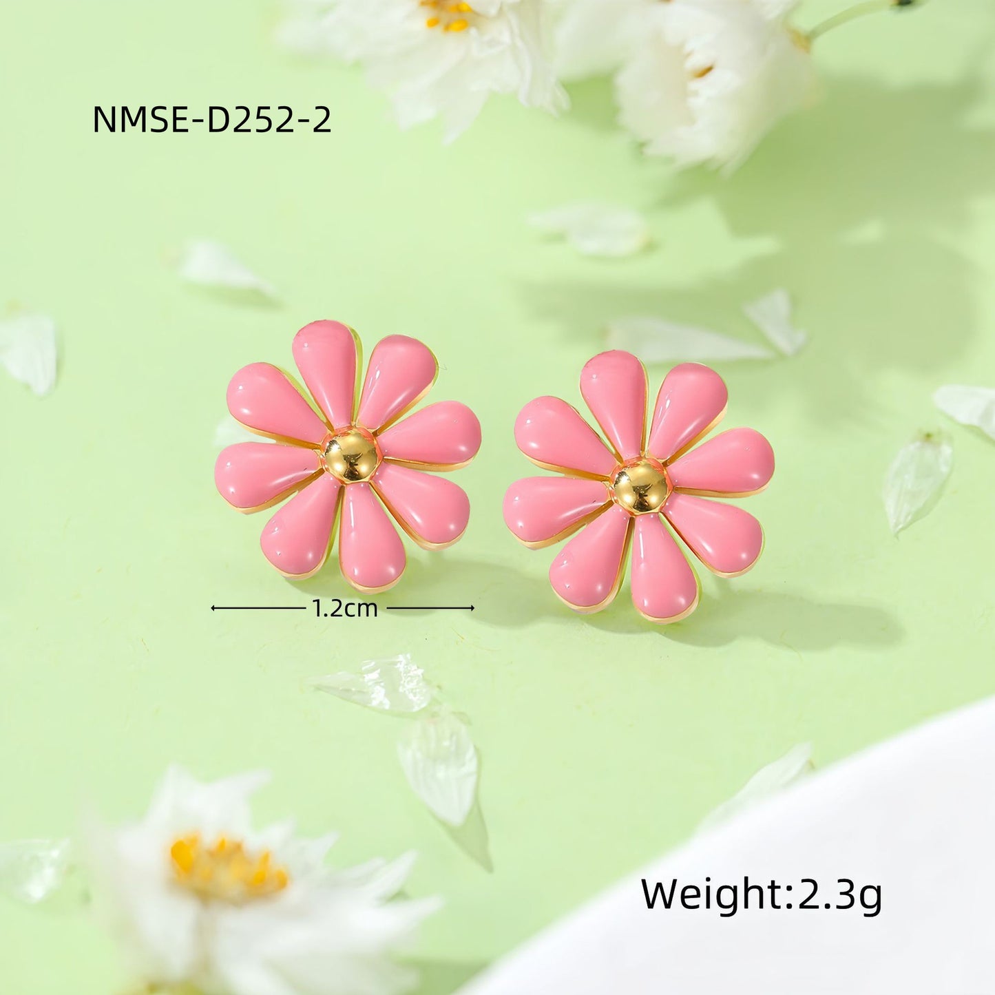 Summer Fresh Little Daisy Drop Oil Titanium Steel Earrings Women Stainless Steel Studs One Size NMSE-D252-2 Pink Small Earrings