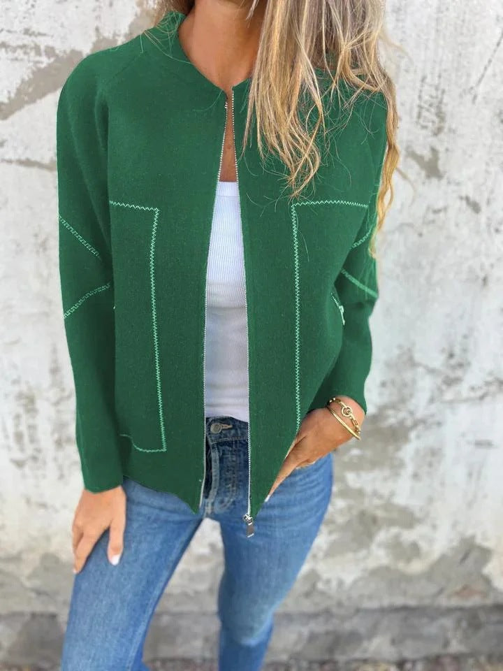 Autumn Winter Casual Zipper Solid Color Jacket Green