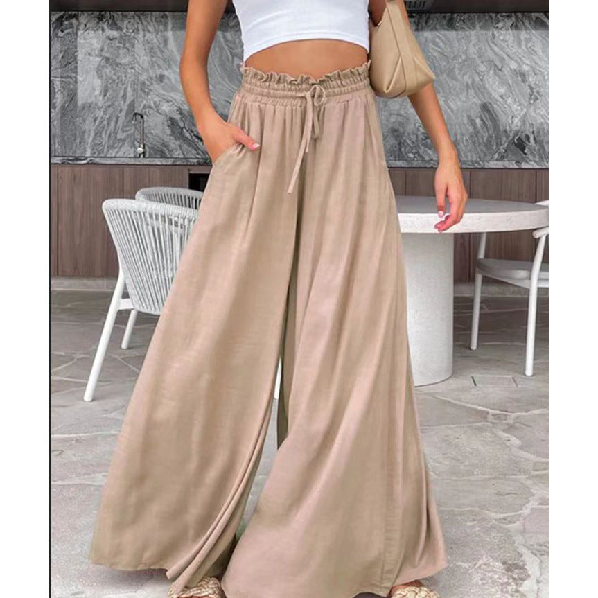 Summer Elastic Waist Casual Wide Leg Pants for Women