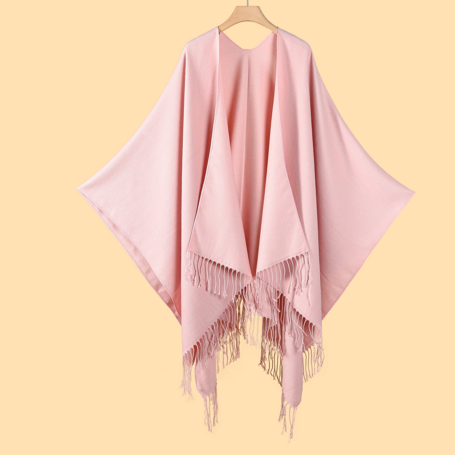 Street Ladies Large Scarf Autumn Winter All Match Air Conditioned Room Keeping Warm Dual Purpose Plain Tassel Shawl Cape One Size Pink