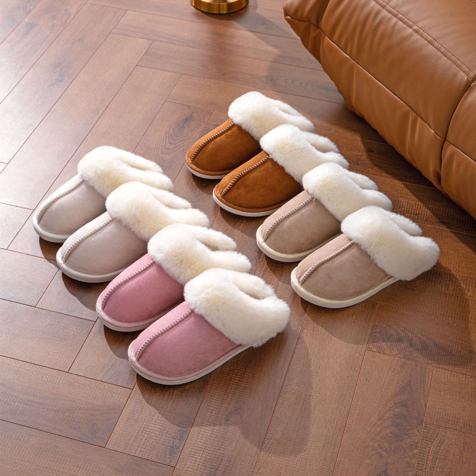 Fluffy Slippers Autumn Winter Warm Slugged Bottom Home Thickened Fleece Slippers Home Indoor Cotton Slippers